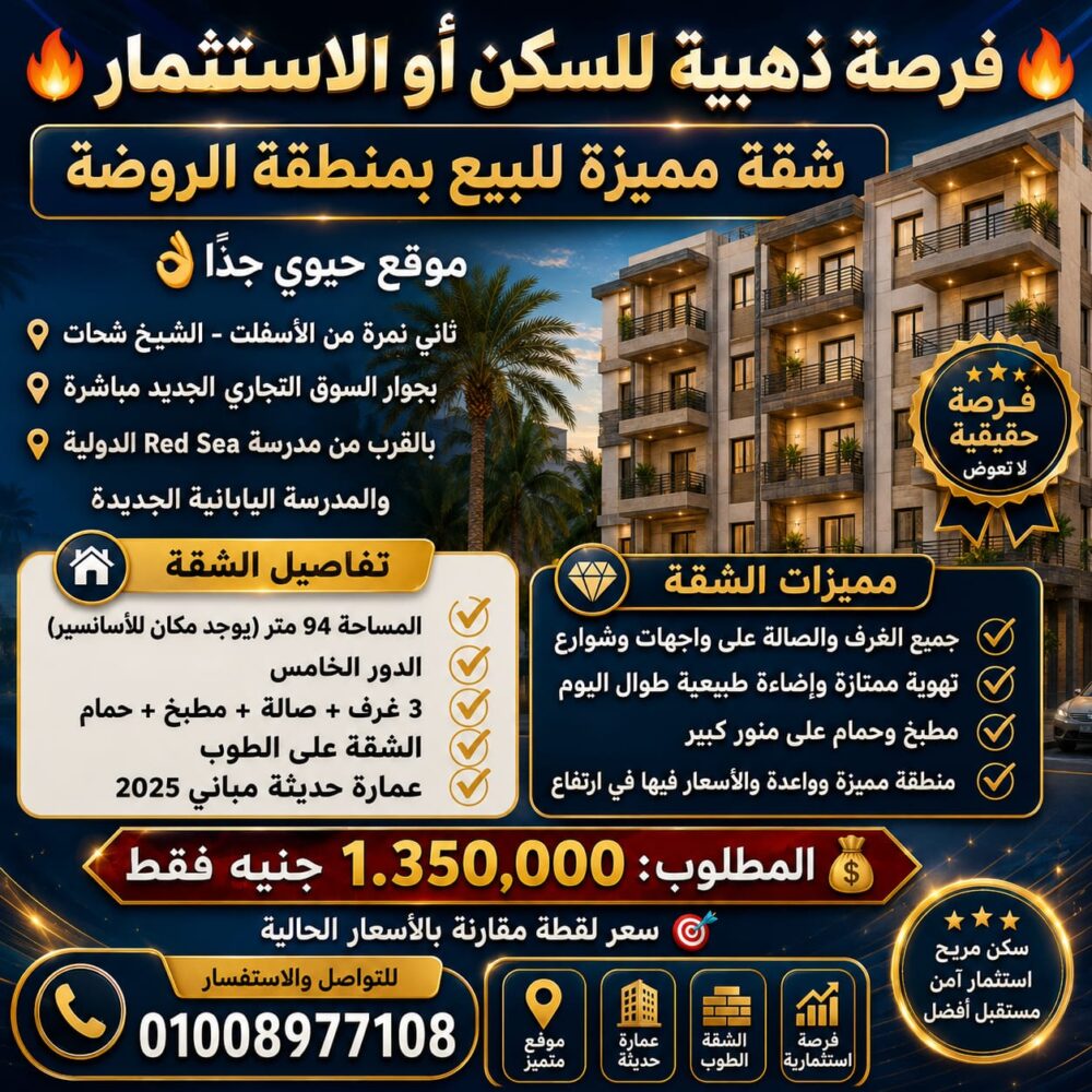 شقة للبيع فى شارع الحجاز